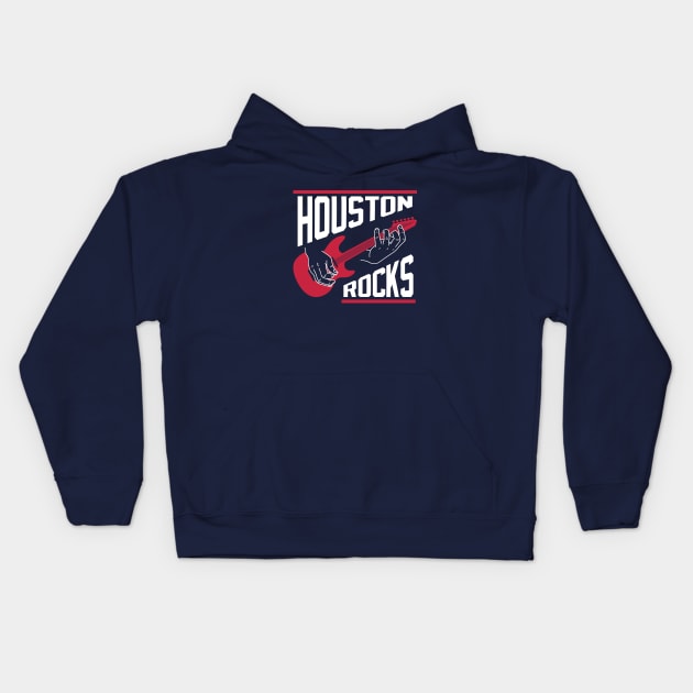 Houston Rocks Air Guitar - Navy Kids Hoodie by KFig21